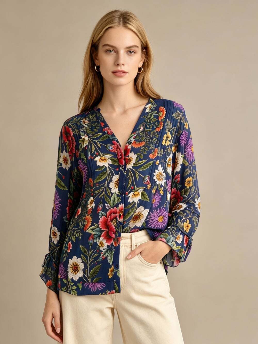 NWOT Johnny Was Darmis Floral Pleated Multicolor Blouse Sz M